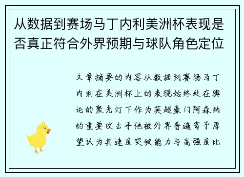 从数据到赛场马丁内利美洲杯表现是否真正符合外界预期与球队角色定位的差距